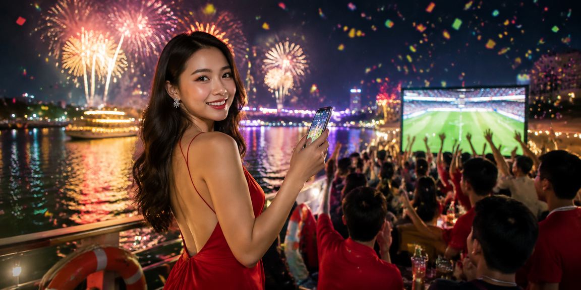 Khung cảnh lễ hội về đêm tại Đà Lạt với người chơi trải nghiệm casino jackpot qua mobile
